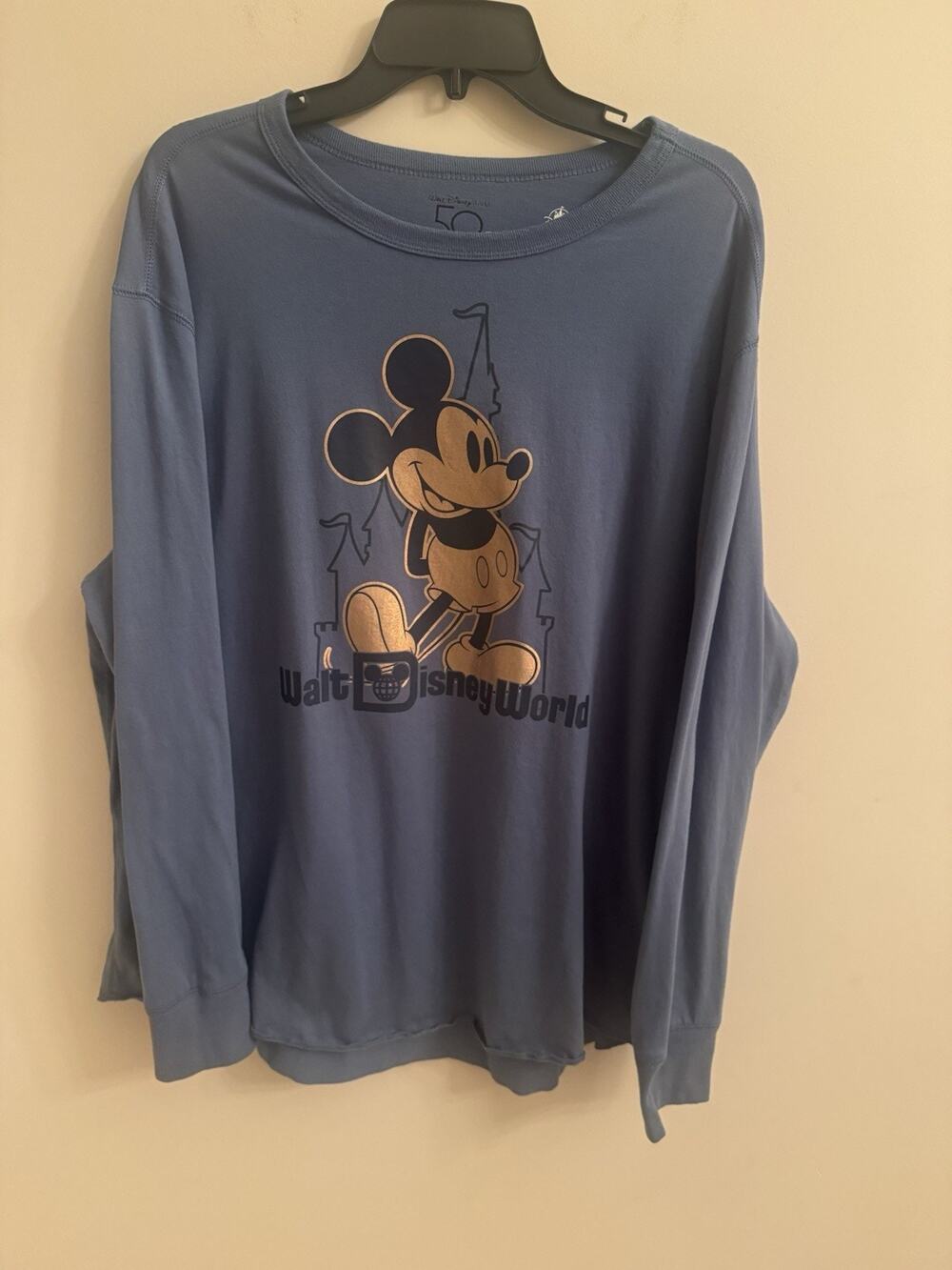 Walt Disney World 50th Mickey Mouse WDW Long Sleeve T-Shirt XL Iridescent Gold